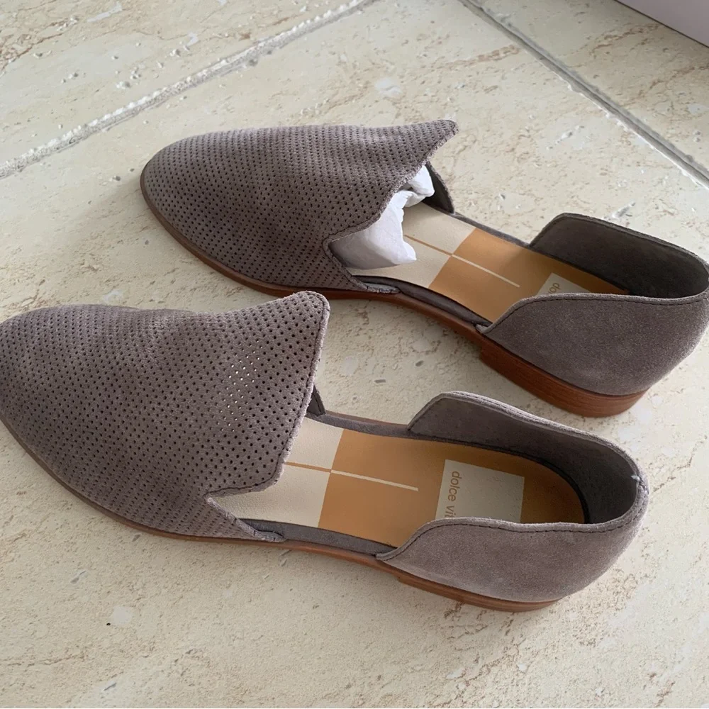 Dolce Vita Cody Grey Perforated Suede Flats Loafers Slip-on Shoes